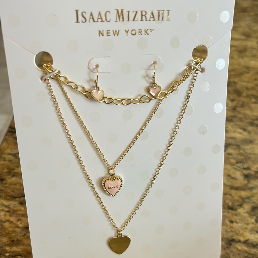 Isaac Mizrahi Gold And Pink Heart Jewelry Set 10$